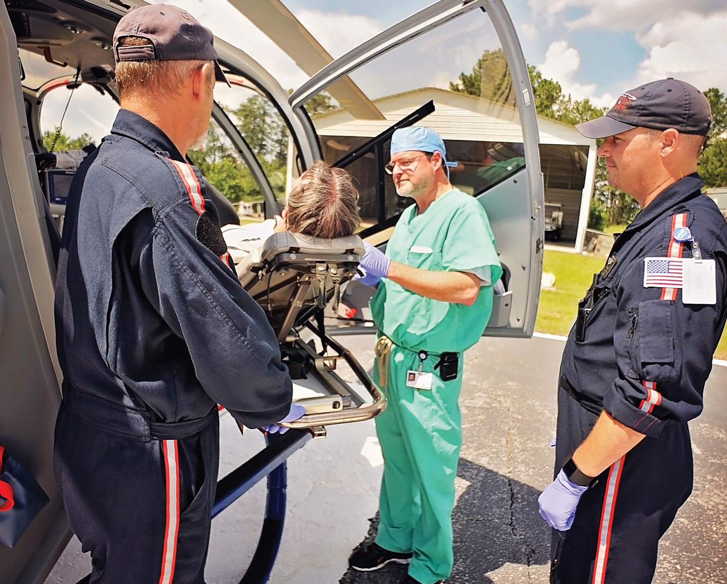 Dr. Mullins with Helicopter Patient