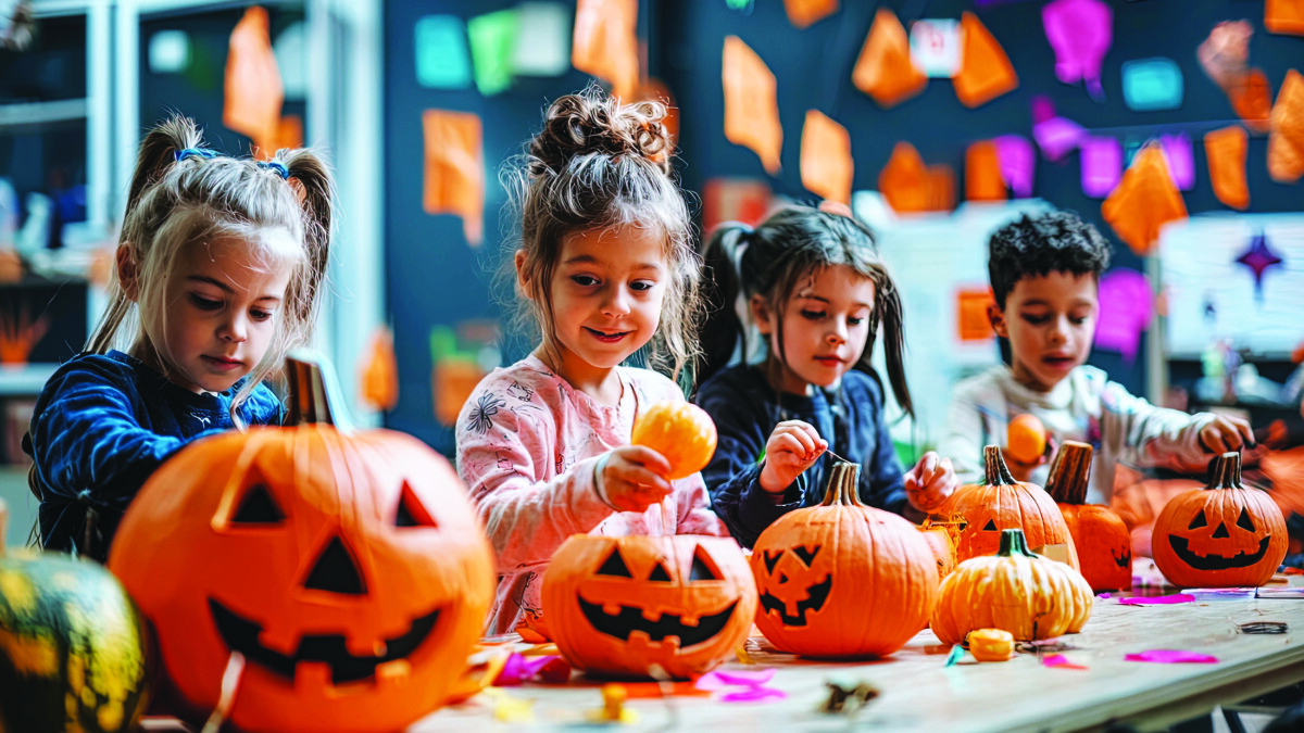 kids decorating pumpkins